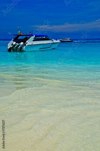 White Boat on Blue Sea in Tachai Island, Thailand