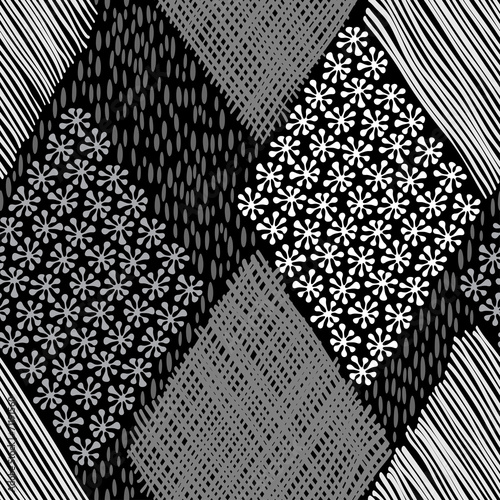 Abstract geometric background. Monochrome hand-drawn seamless pa