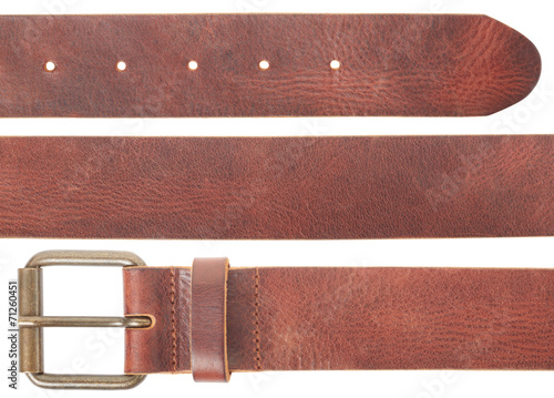Brown leather belt set on white, clipping path
