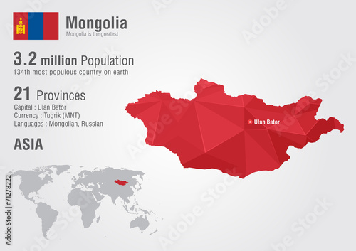 Mongolia world map with a pixel diamond texture.