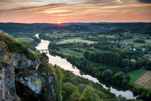 The Dordogne river, view from Domme at sunset, Dordogne, France,