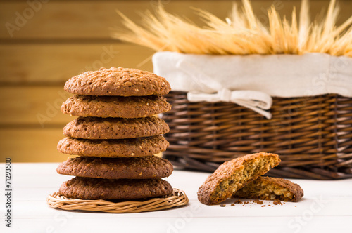 Oatmeal cookies on wooden table