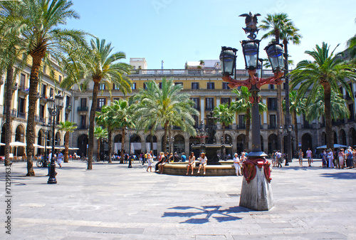 Plaza Real is a square in the Gothic Quarter in Barcelona, Spain