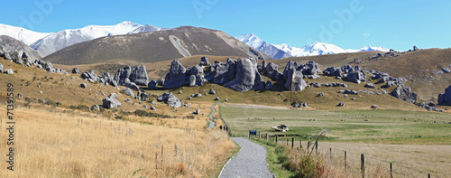 curve pathway at Castle Hill alps mountain range New Zealand
