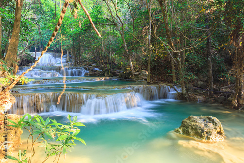 Deep forest Waterfall in Kanchanaburi (Huay Mae Kamin), Thailand