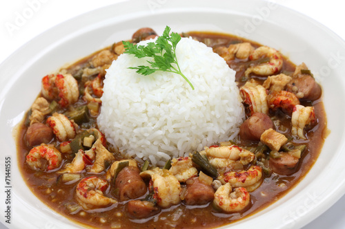 gumbo with crawfish, chicken & sausage