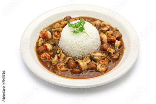 gumbo with crawfish, chicken & sausage