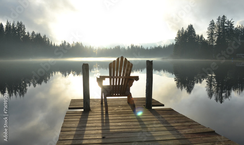 Chair on Dock at Alice Lake in Late Afternoon