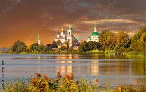 View of Spaso-Yakovlevsky Monastery in Rostov on a sunset