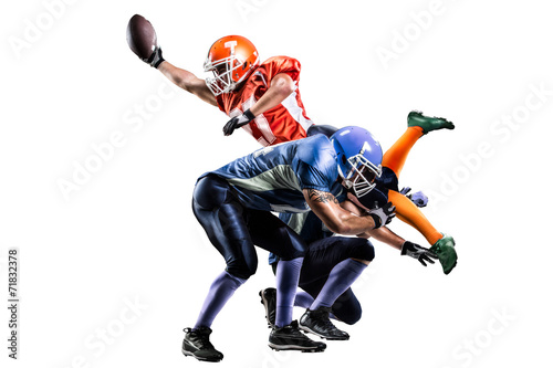 American football player in action isolated on white