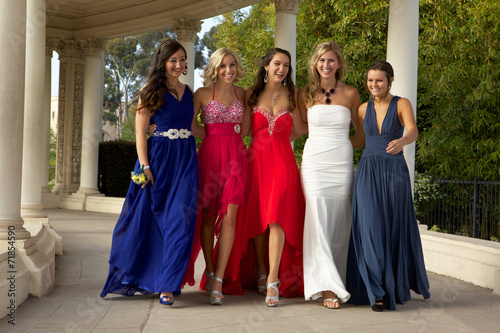 Prom Girls Walking Outside