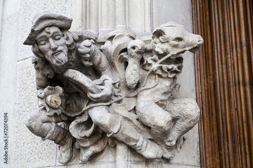 Sculpted detail of the facade of Amatller house in Barcelona, Catalonia, Spain, Europe