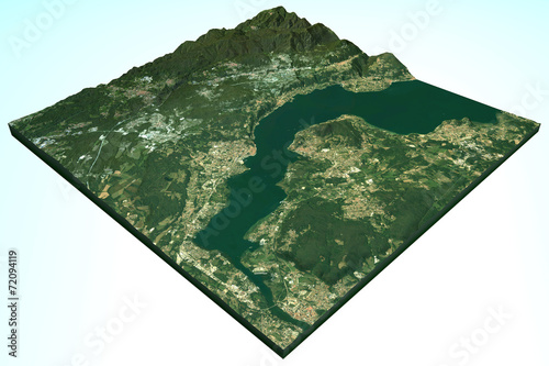 Lago Maggiore vista satellitare, 3d rilievo, mappa, Italia