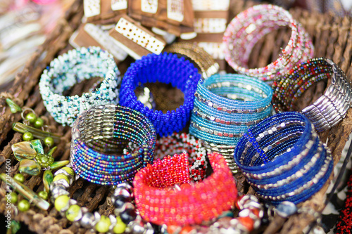 Colorful bracelets on market