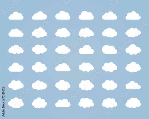 Big vector set of thirty-six white cloud shapes