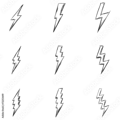 Vector Set of Sketch Thunder Lighting Icons