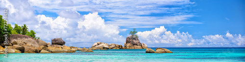 Mahe coastline panorama with typical granite rocks, Seychelles