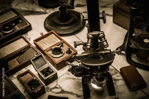Vintage optical devices in a shop
