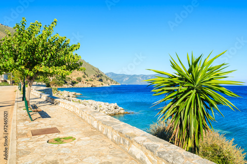Coastal promenade along a sea on Kefalonia island in Agia Efimia