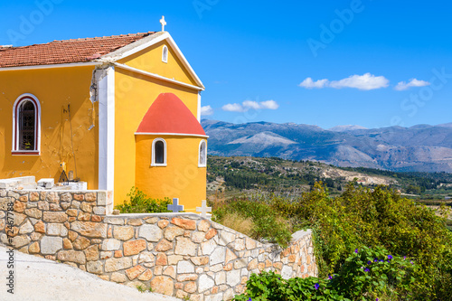 Small Greek church in mountain area of Kefalonia island, Greece