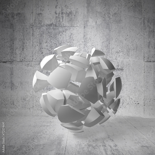 Abstract 3d background with white fragments of big sphere in emp