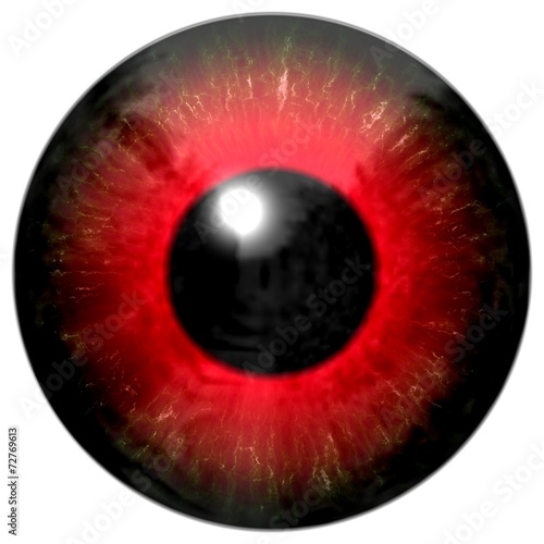 Illustration of a red eye with light reflection on a white.