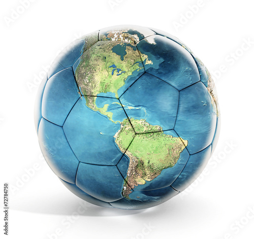 Soccer ball with earth map texture