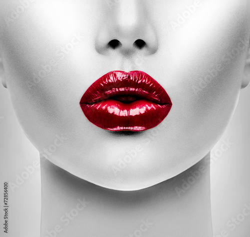 Sexy Red Lips. Beauty Model Woman's Face closeup