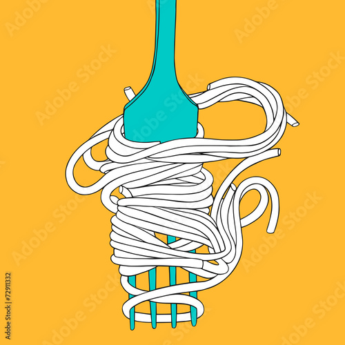 Hand drawn spaghetti on the fork