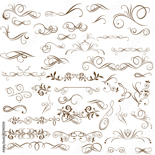 Vector set of calligraphic elements for design. Calligraphic vec