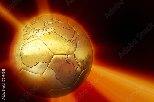 Golden soccer ball with world map