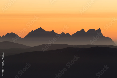 mountain range in late sunset