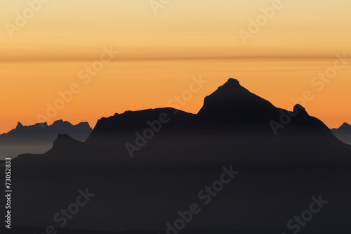mountains in sunset haze