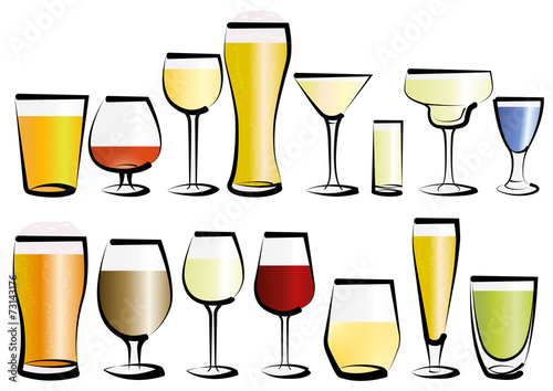 Vector illustration set of glasses, as you can find in a bar or a restaurant. Any kind, for any use, for water, soft drinks, alcohol and liquor