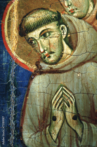 Franziskus auf Tafelbild der hl. Klara in Santa Chiara, Assisi, Umbrien, Italien