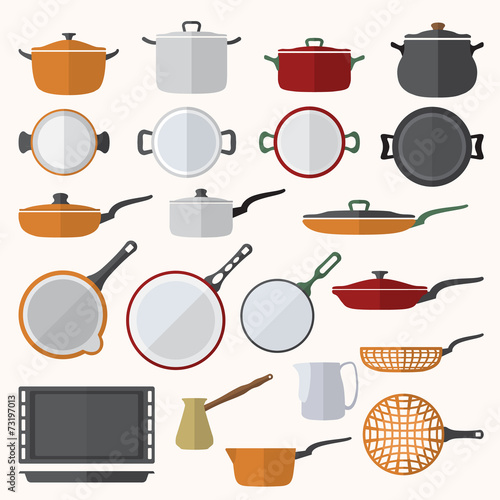 vector flat color design kitchen utensils set