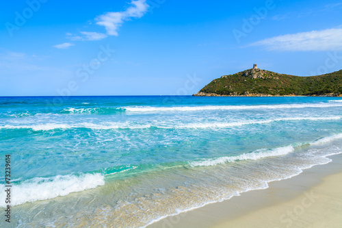 Idyllic Porto Giunco beach with azure sea water, Sardinia island