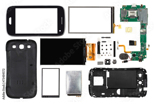 disassembled smartphone isolated on white background