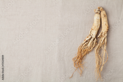 dry ginseng roots on the burlap