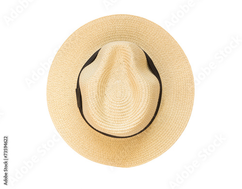 Top view panama hat isolated on white