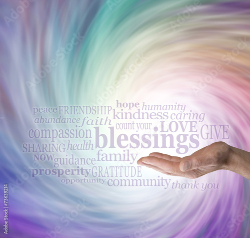 Count Your Blessings Word Cloud on Energy Vortex Background