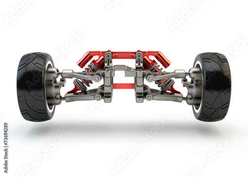 Front axle with suspension and sport gas absorbers isolated on w