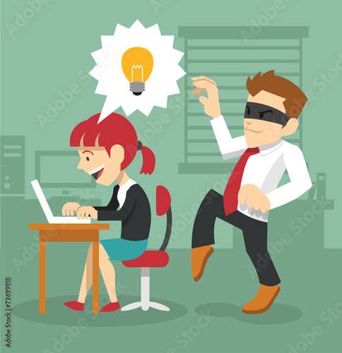 Man is stealing Idea. Vector flat illustration