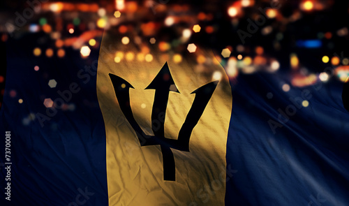 Barbados National Flag Light Night Bokeh Abstract Background
