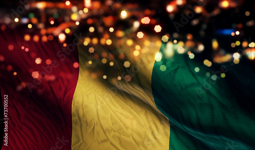 Guinea National Flag Light Night Bokeh Abstract Background