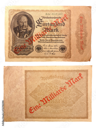 Inflationsgeld vom 15.12.1922 Eine Milliarde Mark, überdruckt