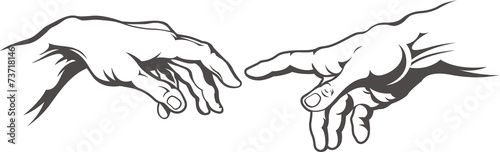 Hand to hand tattoo. Creation of Adam. Michelangelo