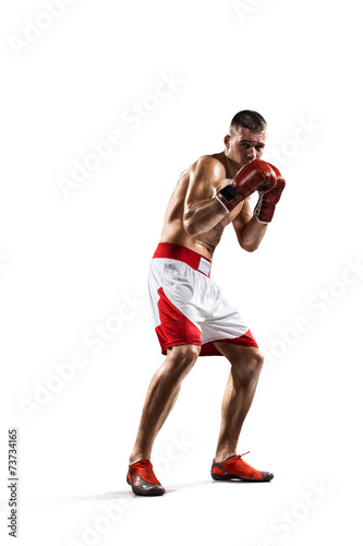 Professionl boxer is isolated on white