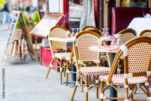 Empty outdoor restaurant table in Paris, France