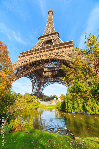 View of a park and Eiffel Tower, Paris, France